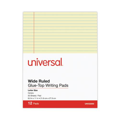 Glue Top Pads, Wide/Legal Rule, 50 Canary-Yellow 8.5 x 11 Sheets, Dozen. Picture 2
