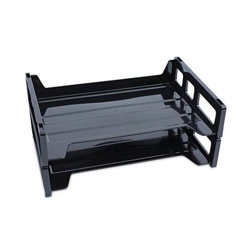 Recycled Plastic Side Load Desk Trays, 2 Sections, Letter Size Files, 13" x 9" x 2.75", Black. Picture 1