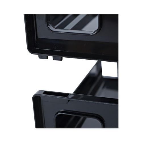 Recycled Plastic Side Load Desk Trays, 2 Sections, Letter Size Files, 13" x 9" x 2.75", Black. Picture 3