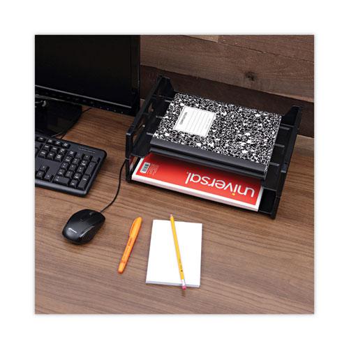 Recycled Plastic Side Load Desk Trays, 2 Sections, Letter Size Files, 13" x 9" x 2.75", Black. Picture 5