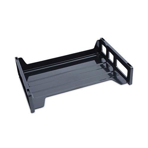 Recycled Plastic Side Load Desk Trays, 2 Sections, Letter Size Files, 13" x 9" x 2.75", Black. Picture 7
