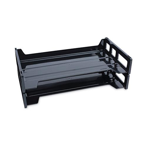 Recycled Plastic Side Load Desk Trays, 2 Sections, Legal Size Files, 16.25" x 9" x 2.75", Black. Picture 1
