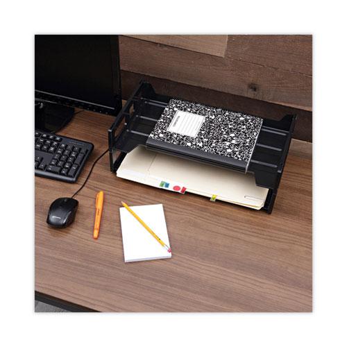 Recycled Plastic Side Load Desk Trays, 2 Sections, Legal Size Files, 16.25" x 9" x 2.75", Black. Picture 5