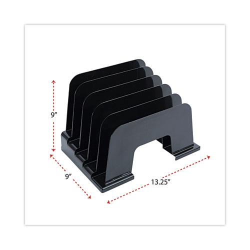 Recycled Plastic Incline Sorter, 5 Sections, Letter Size Files, 13.25" x 9" x 9", Black. Picture 2