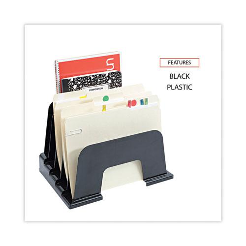 Recycled Plastic Incline Sorter, 5 Sections, Letter Size Files, 13.25" x 9" x 9", Black. Picture 3