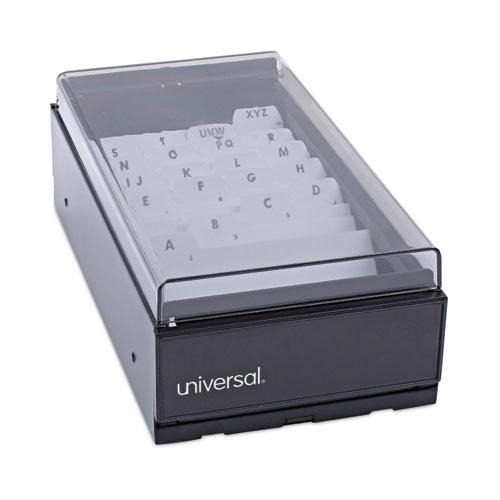 Business Card File, Holds 600 2 x 3.5 Cards, 4.25 x 8.25 x 2.5, Metal/Plastic, Black. Picture 1