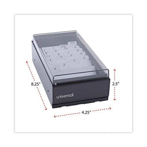 Business Card File, Holds 600 2 x 3.5 Cards, 4.25 x 8.25 x 2.5, Metal/Plastic, Black. Picture 3