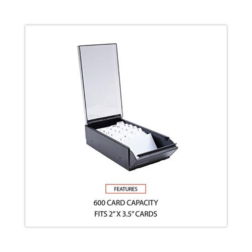 Business Card File, Holds 600 2 x 3.5 Cards, 4.25 x 8.25 x 2.5, Metal/Plastic, Black. Picture 4