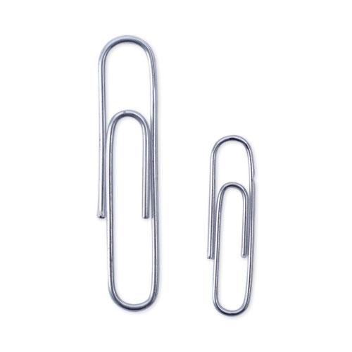 Plastic-Coated Paper Clips with Two-Compartment Dispenser Tub, (750) #2 Clips, (250) Jumbo Clips, Silver. Picture 1