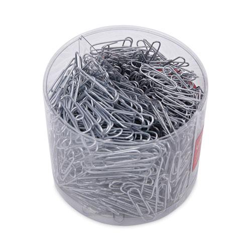 Plastic-Coated Paper Clips with Two-Compartment Dispenser Tub, (750) #2 Clips, (250) Jumbo Clips, Silver. Picture 4