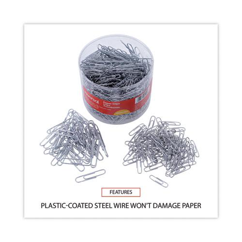 Plastic-Coated Paper Clips with Two-Compartment Dispenser Tub, (750) #2 Clips, (250) Jumbo Clips, Silver. Picture 8