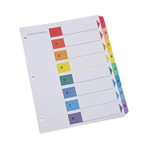 Deluxe Table of Contents Dividers for Printers, 8-Tab, 1 to 8; Table Of Contents, 11 x 8.5, White, 6 Sets. The main picture.