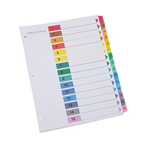 Deluxe Table of Contents Dividers for Printers, 15-Tab, 1 to 15; Table Of Contents, 11 x 8.5, White, 6 Sets. Picture 1