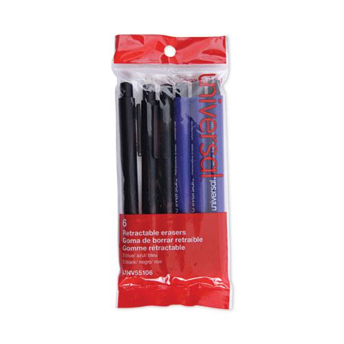Pen-Style Retractable Eraser, For Pencil Marks, White Eraser, Assorted Barrel Colors, 6/Pack. Picture 1