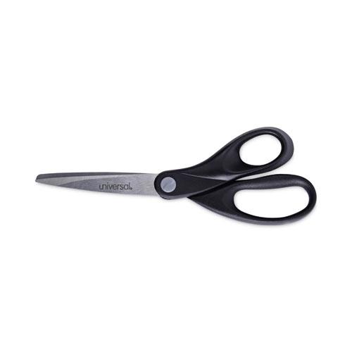 Stainless Steel Office Scissors, 8" Long, 3.75" Cut Length, Black Straight Handle. The main picture.