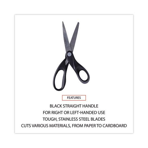 Stainless Steel Office Scissors, 8" Long, 3.75" Cut Length, Black Straight Handle. Picture 4