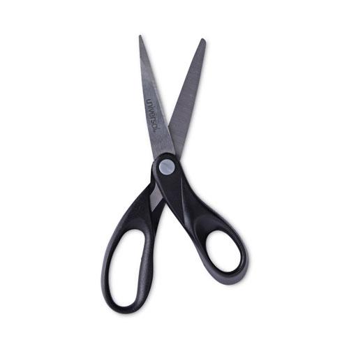 Stainless Steel Office Scissors, 8" Long, 3.75" Cut Length, Black Straight Handle. Picture 5