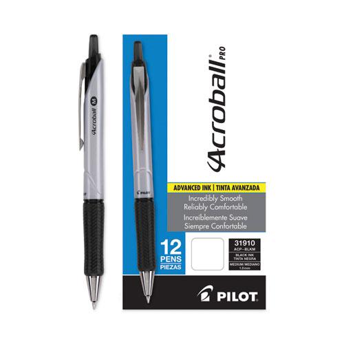 Acroball Pro Advanced Ink Hybrid Gel Pen, Retractable, Medium 1 mm, Black Ink, Silver/Black Barrel, Dozen. Picture 3