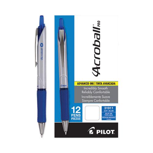 Acroball Pro Advanced Ink Hybrid Gel Pen, Retractable, Medium 1 mm, Blue Ink, Silver/Blue Barrel, Dozen. Picture 3