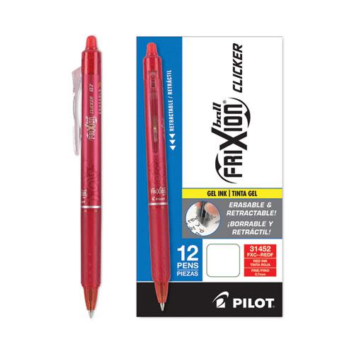 FriXion Clicker Erasable Gel Pen, Retractable, Fine 0.7 mm, Red Ink, Red Barrel. Picture 5