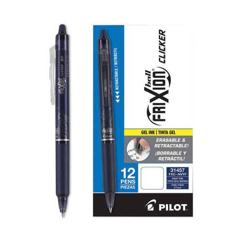 FriXion Clicker Erasable Gel Pen, Retractable, Fine 0.7 mm, Navy Ink, Navy Barrel. Picture 5