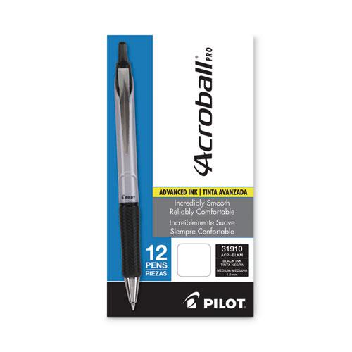 Acroball Pro Advanced Ink Hybrid Gel Pen, Retractable, Medium 1 mm, Black Ink, Silver/Black Barrel, Dozen. Picture 2