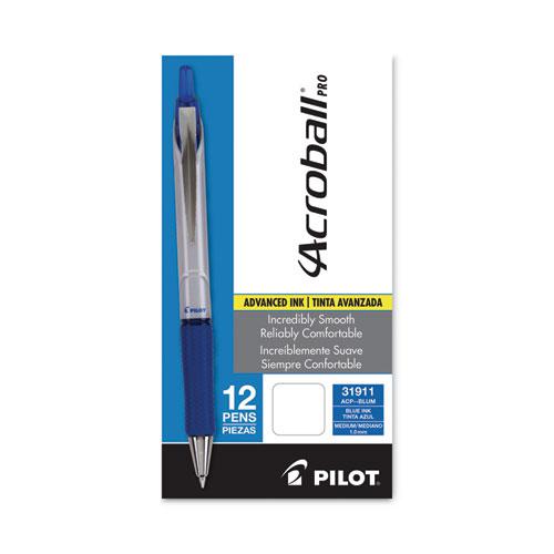 Acroball Pro Advanced Ink Hybrid Gel Pen, Retractable, Medium 1 mm, Blue Ink, Silver/Blue Barrel, Dozen. Picture 2