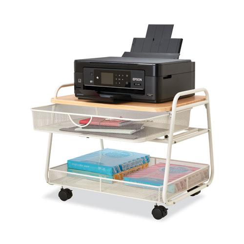 Onyx Under Desk Machine Stand, Metal, 1 Shelf, 1 Drawer, 1 Bin, 100 lb Capacity, 21" x 16" x 17.5", White. Picture 4