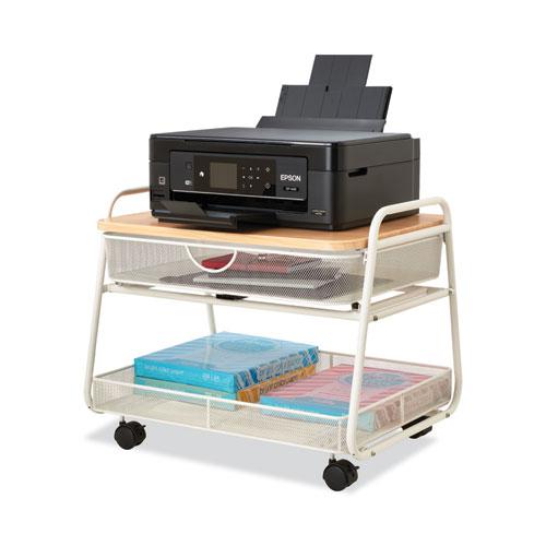 Onyx Under Desk Machine Stand, Metal, 1 Shelf, 1 Drawer, 1 Bin, 100 lb Capacity, 21" x 16" x 17.5", White. Picture 5