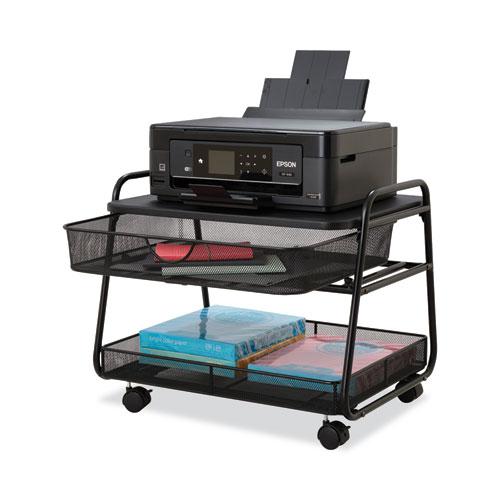 Onyx Under Desk Machine Stand, Metal, 1 Shelf, 1 Drawer, 1 Bin, 100 lb Capacity, 21" x 16" x 17.5", Black. Picture 3