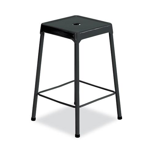 Counter-Height Steel Stool, Backless, Supports Up to 250 lb, 25" Seat Height, Black. Picture 2