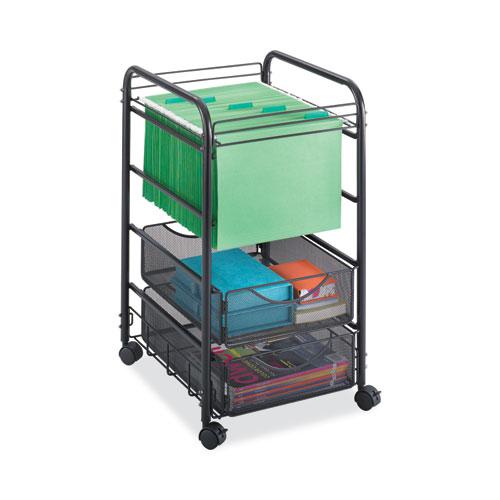 Onyx Mesh Open Mobile File with Drawers, Metal, 2 Drawers, 1 Bin, 15.75" x 17" x 27", Black. Picture 2