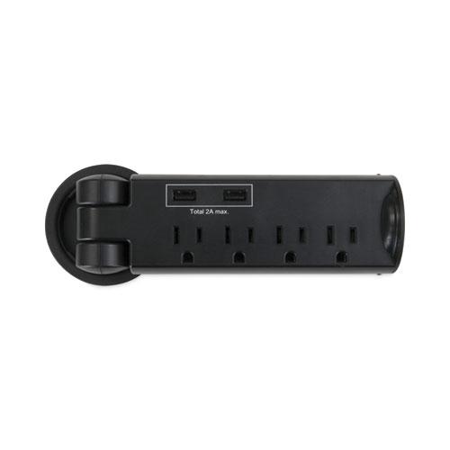 Pull-Up Power Module, 4 Outlets, 2 USB Ports, 8 ft Cord, Black. Picture 2
