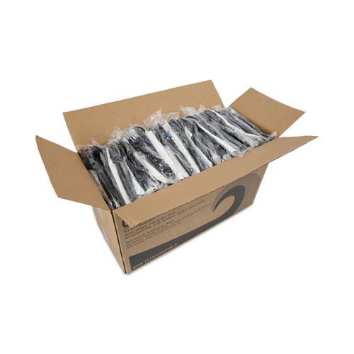 Six-Piece Cutlery Kit, Condiment/Fork/Knife/Napkin/Spoon, Heavyweight, Black, 250/Carton. Picture 4