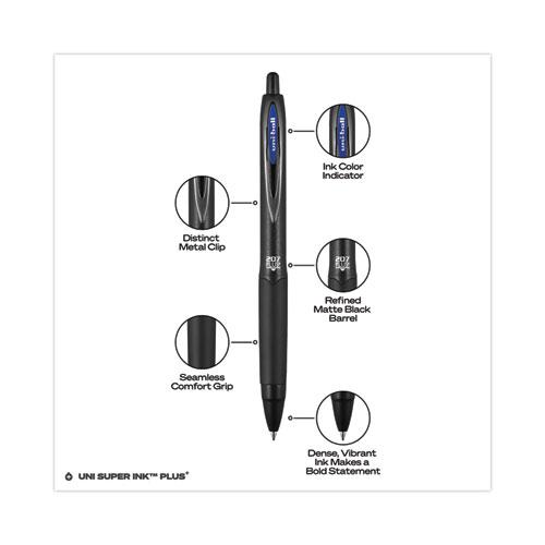 207 Plus+ Gel Pen, Retractable, Medium 0.7 mm, Blue Ink, Black Barrel, Dozen. Picture 4