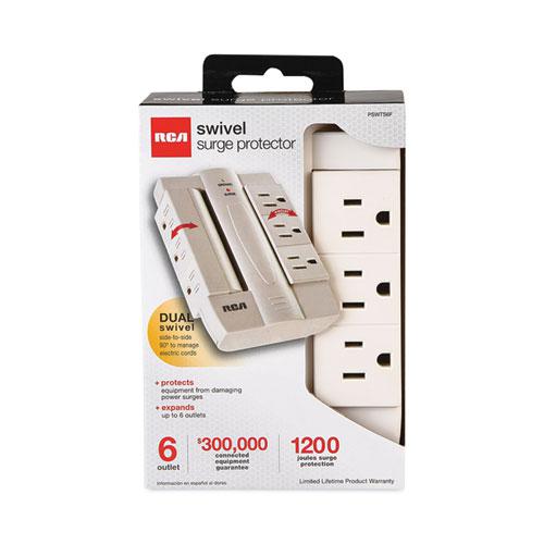 6 Outlet Swivel Surge Protector, 6 AC Outlets, 1,200 J, White. Picture 1