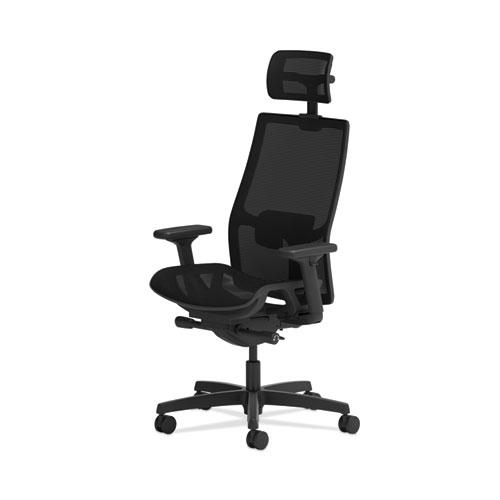 Ignition 2.0 4-Way Stretch Mesh Back/Seat Task Chair with Headrest, Supports Up to 300 lbs, 17" to 21" Seat, Black Seat/Base. Picture 2