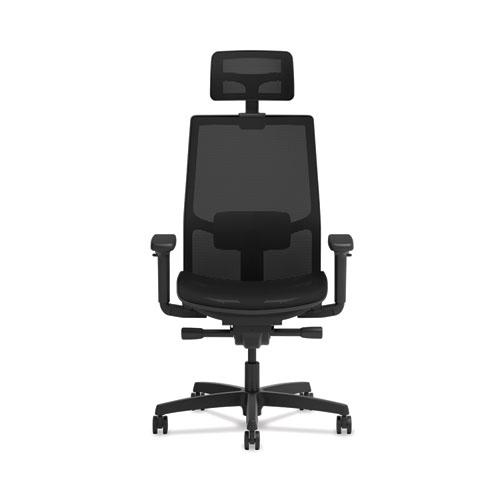 Ignition 2.0 4-Way Stretch Mesh Back/Seat Task Chair with Headrest, Supports Up to 300 lbs, 17" to 21" Seat, Black Seat/Base. Picture 3