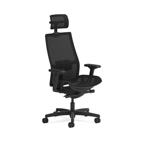 Ignition 2.0 4-Way Stretch Mesh Back/Seat Task Chair with Headrest, Supports Up to 300 lbs, 17" to 21" Seat, Black Seat/Base. Picture 1