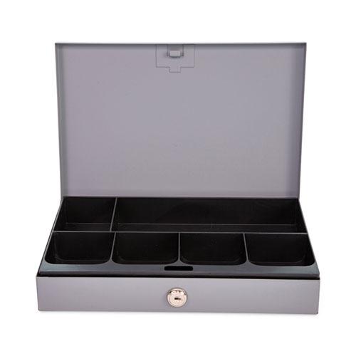 Heavy Duty Low Profile Cash Box, 6 Compartments, 11.5 x 8.2 x 2.2, Gray. Picture 3