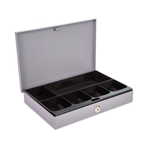 Heavy Duty Low Profile Cash Box, 6 Compartments, 11.5 x 8.2 x 2.2, Gray. Picture 4