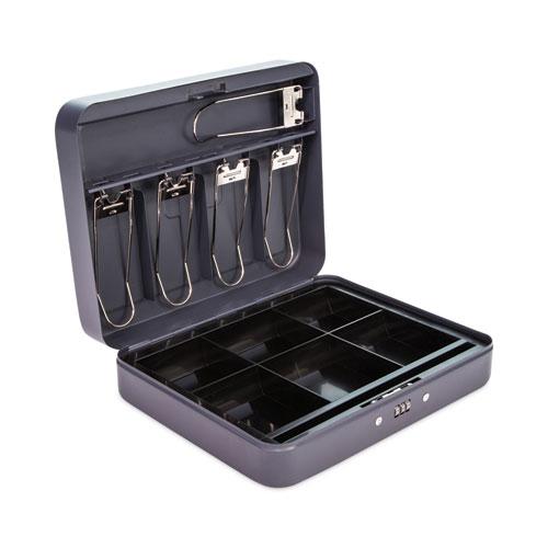 Cash Box with Combination Lock, 6 Compartments, 11.8 x 9.5 x 3.2, Charcoal. Picture 3