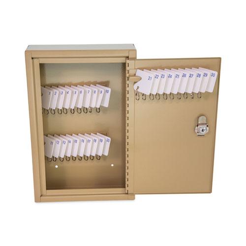 Key Lockable Key Cabinet, 30-Key, Metal, Sand, 8 x 2.63 x 12.13. Picture 3