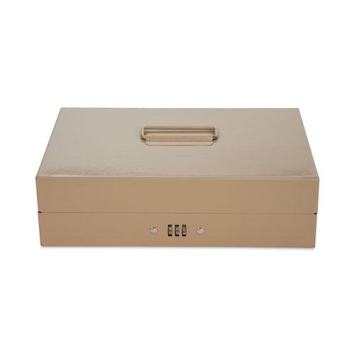 Heavy Duty Lay Flat Cash Box, 6 Compartments, 11.6 x 7.9 x 3.7, Sand. Picture 1