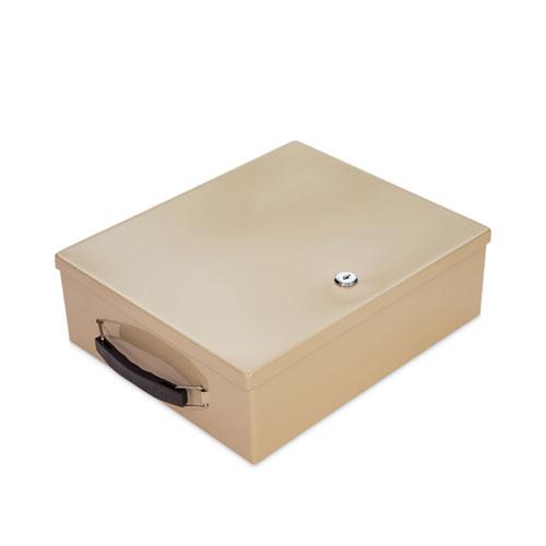 Jumbo Locking Cash Box, 1 Compartment, 14.38 x 11 x 4.13, Sand. Picture 2