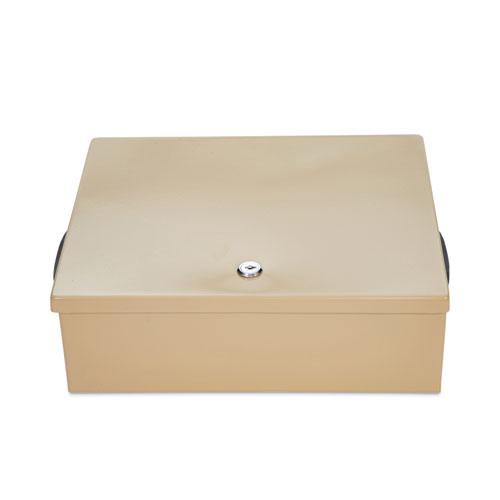 Jumbo Locking Cash Box, 1 Compartment, 14.38 x 11 x 4.13, Sand. Picture 1