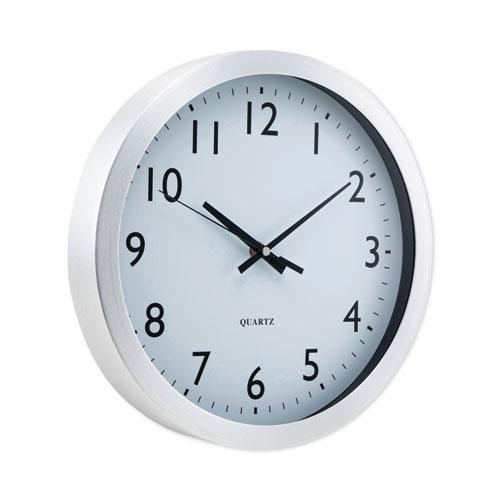 Brushed Aluminum Wall Clock, 12" Overall Diameter, Silver Case, 1 AA (sold separately). Picture 3