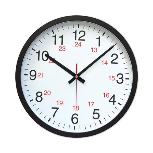 24-Hour Round Wall Clock, 12.63" Overall Diameter, Black Case, 1 AA (sold separately). Picture 1