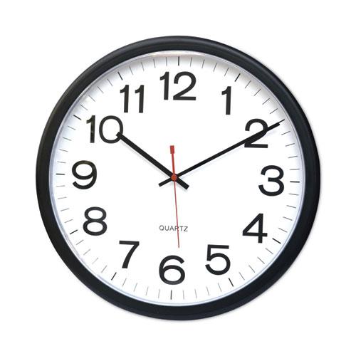 Indoor/Outdoor Round Wall Clock, 13.5" Overall Diameter, Black Case, 1 AA (sold separately). Picture 1