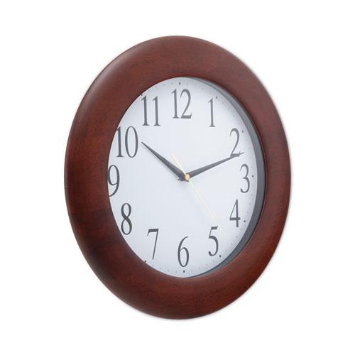 Round Wood Wall Clock, 12.75" Overall Diameter, Cherry Case, 1 AA (sold separately). Picture 3